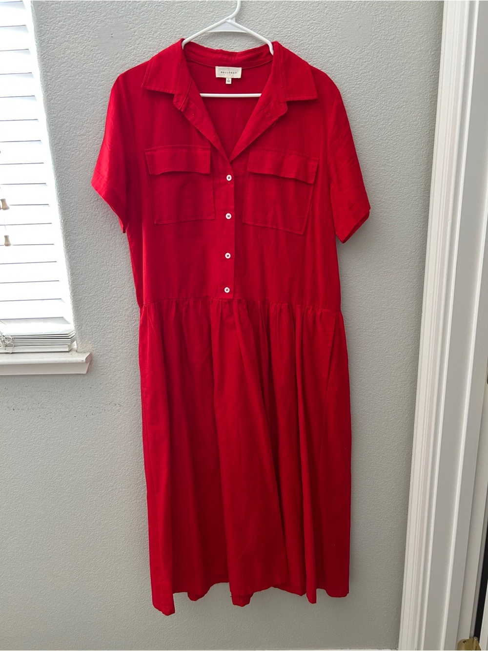 MELLODAY Red Short-Sleeve Button Maxi Dress